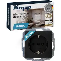 KOPP HEINRICH Kopp Paris geaarde stekkerdoos, 1-voudig, met bescherming tegen aanraking, 16A, 250V, IP20, zwart, mat oppervlak, 920650080