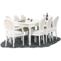 Ebuy24 Mozart eethoek 100x180/280 cm incl. 2 verlengbladen antiek wit met 2+6 Rococo stoelen antiek wit/beige.