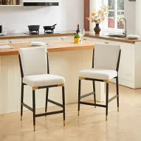 MODFU - Barstoelen Set Van 2 - Rechthoekige Voetsteun - Scandinavische Stijl - Voor Keukenbar Of Bar - Stof - Beige