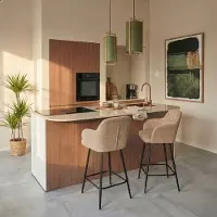 Woonexpress Barkruk Kortrijk - Taupe Stof - Stevig Metalen Onderstel & Comfort