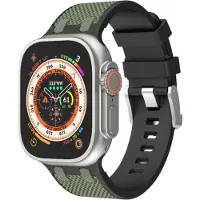 Strap-it Siliconen sport bandje met structuur geschikt voor Apple Watch (Series 12/11/10), (Ultra 4/3/2/1), (SE 3/2/1), (Series 9/8/7/6/5/4) - 44/45/46/49mm - Zwart/Groen