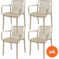 Van der Garde Tuinmeubelen Set van 4 - Stripe stapelbare tuinstoel - Taupe