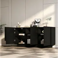 OKWISH Dressoir – 3 Deuren – Hoogglans Opbergruimte Voor Woonkamer En Eetkamer – Zwart Spaanplaat – 160x35x60 cm