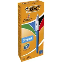 BIC 4 kleuren Originele intrekbare balpennen Ideaal voor school Middelgrote punt (10 mm) Veelkleurig Verpakking van 3
