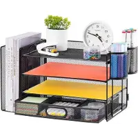 OEM Bureauorganizer met 4 niveaus, een oplaadstation en een houder voor pennen – multifunctionele papieren organizer voor thuis of kantoor – zwart