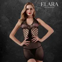 Elara Tirena – Sexy Bodydress van Visnet & Kant – Verleidelijke Mini Jurk met Stretch - Erotisch Body / Bodystocking – One Size – Zwart