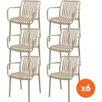 Van der Garde Tuinmeubelen Set van 6 - Stripe stapelbare tuinstoel - Taupe