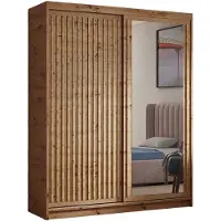 MargaretHadas24 Kledingkast Dora met lamellen en spiegel 100 cm inclusief 2 schuifdeuren Hangende deurkast (kleur: artisan, artisan, lamellen artisan)