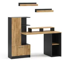 Vicco Bureau Tomy Antraciet/Goudkleurig Eiken 150 x 59 cm Set van 5, Model 59853