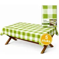 Chef Aid Kunststof Tafelkleed Groen/Wit – 5 Stuks – 130 x 175 cm – Wegwerp Tafelkleed – Feest & Picknick