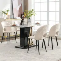 MODFU - Eetkamerstoel - Met Rugleuning En Verstelbare Poten - Modern - Fluweel En Metaal - Beige