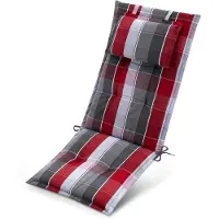 Beautissu Tuinkussen Hoge Rug Zitkussen 120x50cm HighLux HL – Set van 1 Stoelkussen voor Tuinstoelen 7cm dik Grijs-Rood-Lichtblauw Geruit – Made in EU