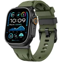 Strap-it Siliconen 'Race' bandje geschikt voor Apple Watch 1/2/3/4/5/6/7/8/9/10/11/SE/SE2/SE3/Ultra (2/3) - Maat: 44/45/46/49mm - Legergroen