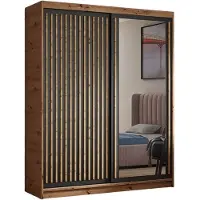 MargaretHadas24 Kledingkast Dora met lamellen en spiegel 160 cm inclusief 2 schuifdeuren Hangende deurkast (kleur: artisan, zwart, lamellen artisan)