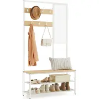 Vasagle Kledingrek met haken spiegelbank, Eiken + Wit