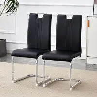 MODFU - Stoelenset Van 2 - Gebogen Vorm - Ergonomische Rugleuning - Modern - Voor Eetkamer Of Kantoor - PU - Zwart
