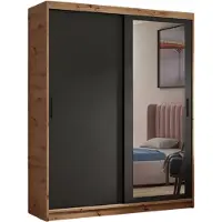 MargaretHadas24 Kledingkast Henry met spiegel 180 cm inclusief 2 schuifdeuren Schuifdeurkast (artisan, zwart)