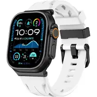 Strap-it Siliconen 'Race' bandje geschikt voor Apple Watch (Series 12/11/10), (Ultra 4/3/2/1), (SE 3/2/1), (Series 9/8/7/6/5/4) - 44/45/46/49mm - Wit