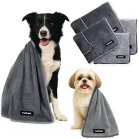 FLUFFINO Set van 4 hondenhanddoeken - 2 stuks 120 x 70 cm & 2 stuks 90 x 50 cm - extreem absorberend & zacht | Wasbaar op 60 °C, sneldrogende microvezelhanddoek voor kleine, middelgrote & grote honden