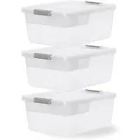 Iris Storage Opbergbox met Clips en Inlegtray - 12.5L - Organiseerbaar - Kunststof -Transparant/Grijs - Set van 3
