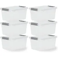 Iris Storage Opbergbox met clips - 4.5L - Compact - Stapelbaar - Kunststof - Transparant/Grijs - Set van 6
