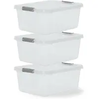 Iris Storage Opbergbox met Clips - 12.5L - Stapelbaar - Kunststof - Transparant/Grijs - Set van 3