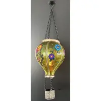Impuls Decoratieve solarlamp luchtballon " met flame LED " - bloemen + vlinder print groen - kunststof - hangend model - hoogte 37x dia 11 cm - Tuindecoratie - Tuinverlichting