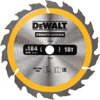 DeWalt Cirkelzaagblad voor Hout | Construction | Ø 184mm Asgat 16mm 18T - DT1938-QZ