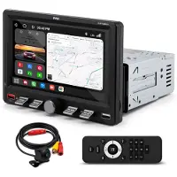 Pyle 1DIN Autoradio – 7 Inch Draadloos Apple CarPlay & Android Auto – Bluetooth – USB-C Snelladen – AM/FM Radio – Mirror Link – Inclusief Achteruitrijcamera