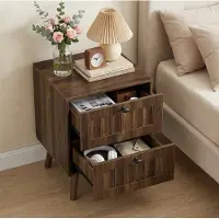 OKWISH Nachtkastje – 2 Laden – Retro Design Voor Slaapkamer En Woonkamer – Walnootkleur – MDF En Spaanplaat – 43,5x40x57,5 cm