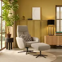Woonexpress Relaxfauteuil Dainty met hocker - Bruin stof - Draaibaar - Modern