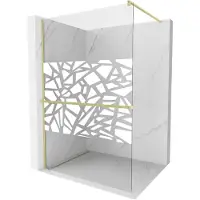 Mexen Kioto+ douchewand met plank Walk-in 100 x 200 , wit patroon, geborsteld goud - 800-100-121-55-85