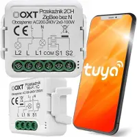 Tuya OXT mini relais, 2 circuits, zonder nulgeleider, ZigBee, T272
