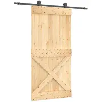 vidaXL Schuifdeur Naturel en Zwart 100 x 210 cm Massief Pine Hout