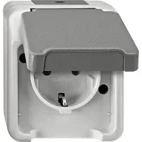 Merten 4074944 AquaStar Compleet Wandcontactdoos met randaarde en klapdeksel spatwaterdicht Lichtgrijs 1-voudig 1 stuk(s)