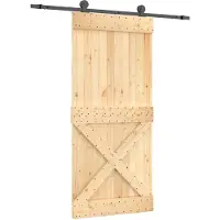 vidaXL Schuifdeur Naturel en Zwart 95 x 210 cm Massief Pine Hout