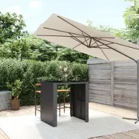 The Living Store De Living Store bartafel met glazen blad, zwart, 105x80x110 cm, gemaakt van polyrotan