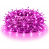 Rosikey 10 meter, 100 LED's, 8 modi, lichtketting, stroomaangedreven, kerstverlichting, transparante kabel, decoratieve verlichting voor binnen, feest, tuin, kerstboom, roze
