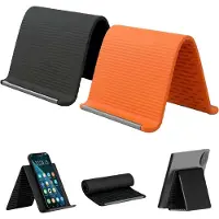 OIMG Opvouwbaar Telefoonhouders - 2 Stuks - Smartphonehouder - Flexibel Siliconen Houder - Siliconen en Aluminium - Universeel - Voor Telefoon Tablet & Kleine Apparaten - Oranje + Zwart