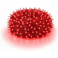 Rosikey 10 meter, 100 LED's, 8 modi, lichtketting, stroomaangedreven, LED, kerstverlichting, transparante kabel, decoratieve verlichting voor binnen, feest, tuin, kerstboom, rood