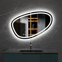 Quality Heating Bella Mirror Badkamer Spiegel asymmetrisch 90cm breed en 60cm hoog LED & Anti-condens - Instelbare lichtkleur - dimbaar - voorzien van touchknoppen
