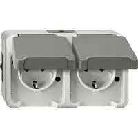 Merten 4074947 AquaStar Compleet Wandcontactdoos met randaarde en klapdeksel spatwaterdicht Lichtgrijs 2-voudig 1 stuk(s)