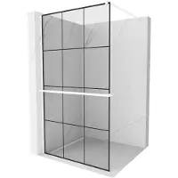 Mexen Kioto+ douchezuil met plank Walk-in 110 x 200 , zwart rooster, wit - 800-110-121-20-77