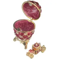 Danila-Souvenirs Faberge-stijl keizerlijk kroningsei juwelendoos juwelenkistje met koets 6,5 cm rood