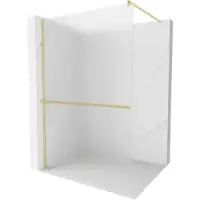 Mexen Kioto+ douchewand met plank Walk-in 90 x 200 , gesatineerd, geborsteld goud - 800-090-121-55-30