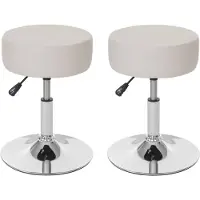 MCW Set van 2 krukken -C22, kruk make-up kruk, in hoogte verstelbaar Ø 35cm ~ kunstleer, crème