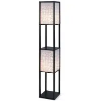 Helloshop26 Vloerlamp - - 26 x 26 x 156 cm - Dubbele lampenkap - 2 planken - 3D lichteffect