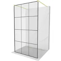 Mexen Kioto vrijstaande douchewand 110 x 200 , zwart raster 8 mm, geborsteld goud - 800-110-002-55-77