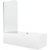Mexen Cube rechthoekig bad 180 x 80 met ombouw en 1-delig scherm 75 , transparant, chroom - 550518080X9007510100
