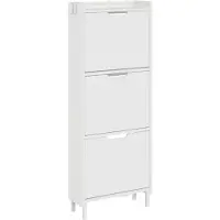 SoBuy Schoenenkast voor entree, schoenenrek van hout met led en design, voor entree en hal, voor kleine ruimtes, wit, 100 x 19 x 131 cm, FSR151-H-E-W